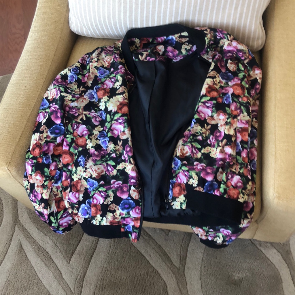 Flower Patterned Bomber Jacket